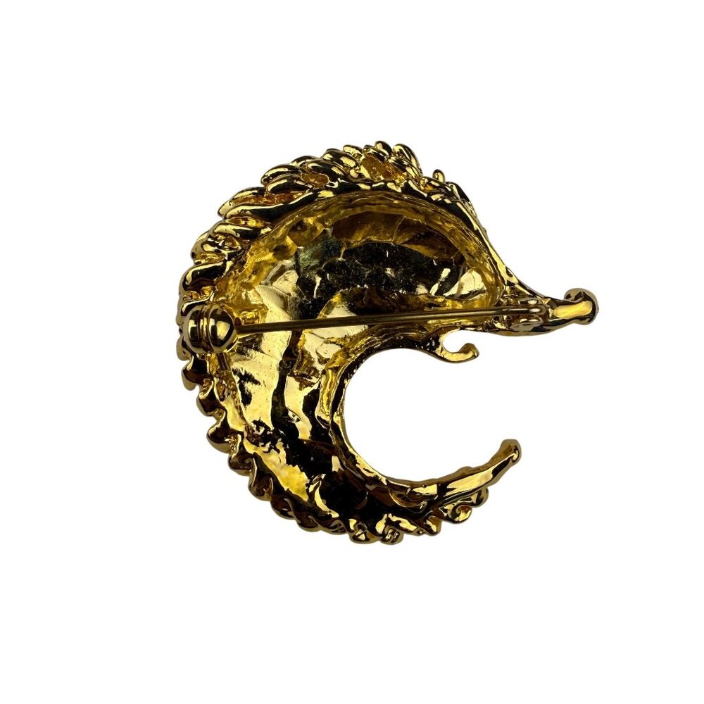Vintage Unknown Gold Tone Textured Brooch With Rhinestone Accent Hedgehog Design - Picture 2 of 3